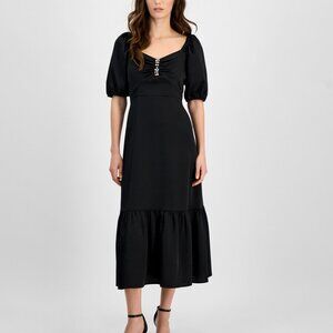 #M36 Anne Klein Women's Rhinestone Puff-Sleeve Midi Dress